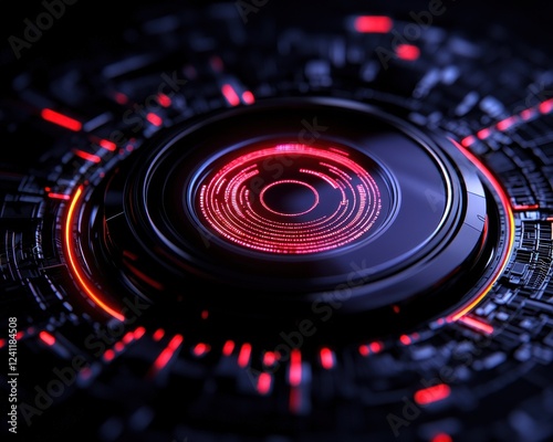 Wallpaper Mural Futuristic abstract design showcasing vibrant red and black circular patterns. Torontodigital.ca