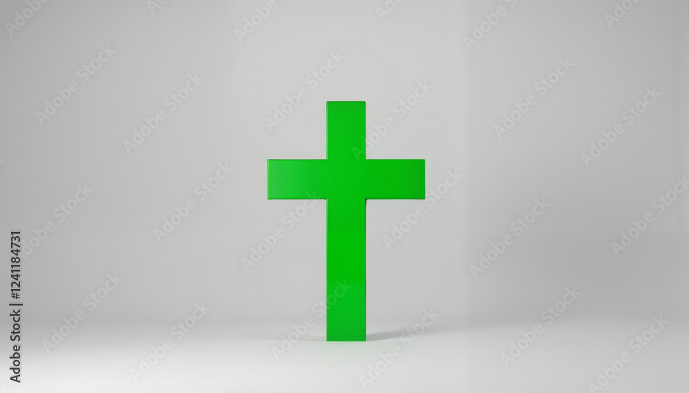 Obraz premium Green cross symbol in minimalist setting, representing hope