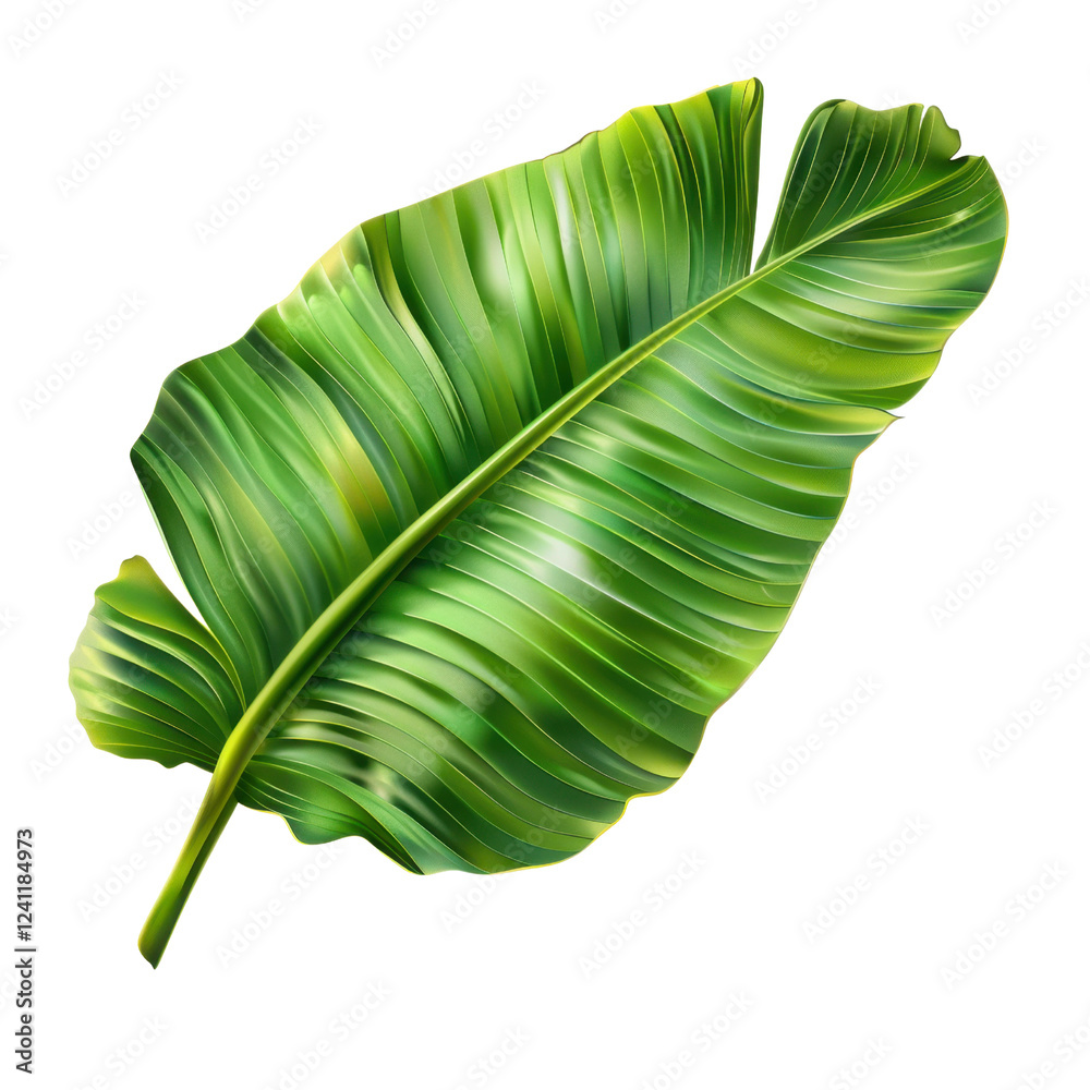 Fototapeta premium vibrant green tropical leaf with glossy texture, showcasing its intricate veins and natural beauty. Perfect for nature themed designs or backgrounds