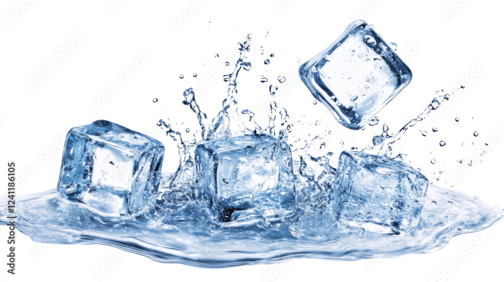 ice cube and water splash isolated on white background ice cube and water splash isolated on white background