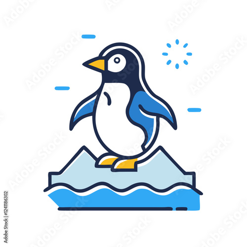 Penguin on ice floe icon, global warming