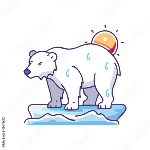 Polar bear on ice floe icon, global warming