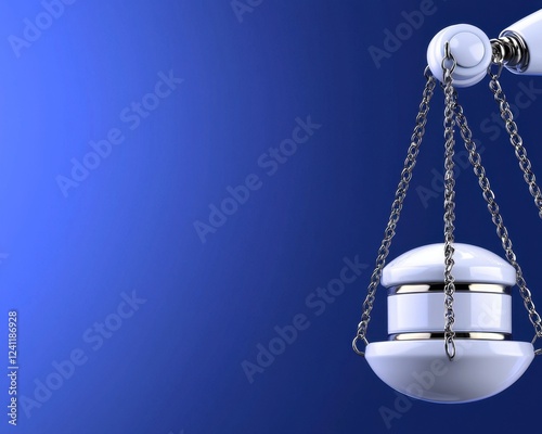 Symbolic representation of justice with balanced scales against a blue background.