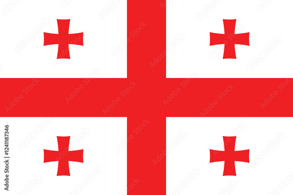 Georgia flag. The official ratio. Flag icon. Standard color. Standard size. A rectangular flag. Computer illustration. Digital illustration. Vector illustration. Georgia flag. The official ratio. Flag icon. Standard color. Standard size. A rectangular flag. Computer illustration. Digital illustration. Vector illustration.