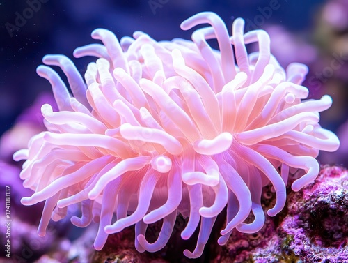 Closeup of a symbiotic fish and anemone in a coral reef ecosystem photo