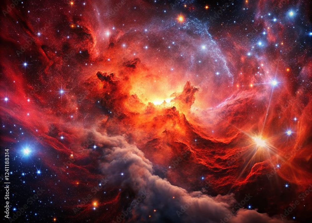 Fototapeta premium Red and Black Nebula: Cosmic Depth, High-Resolution Space Background