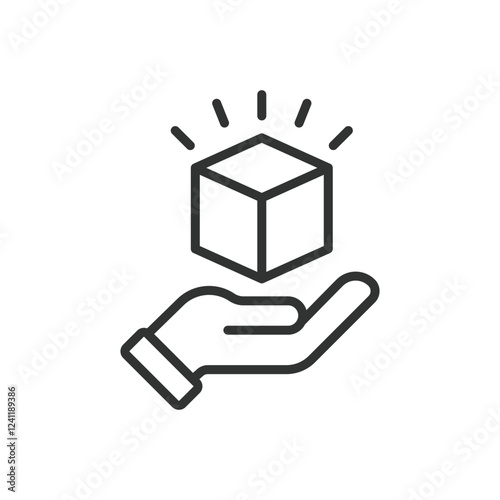 Product icon in line design. Products, merchandise, goods, product design, consumer products, retail products, product development on white background vector. Product editable stroke icon