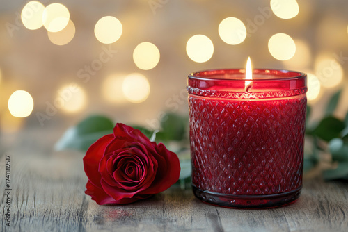 Red Candle with Red Rose fo...