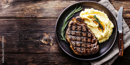 A Plate of Grilled Steak wi...
