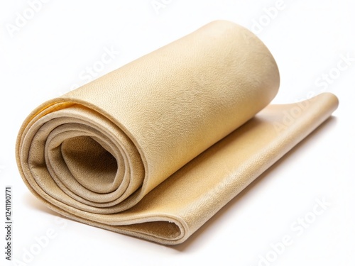 Rolled Chamois Leather Cleaning Cloth Isolated on White Background