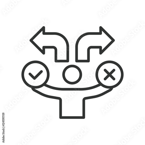 Decision making, icon in line design. Decision, choice, judgment, options, evaluation, selection, alternatives on white background vector. Decision making editable stroke icon