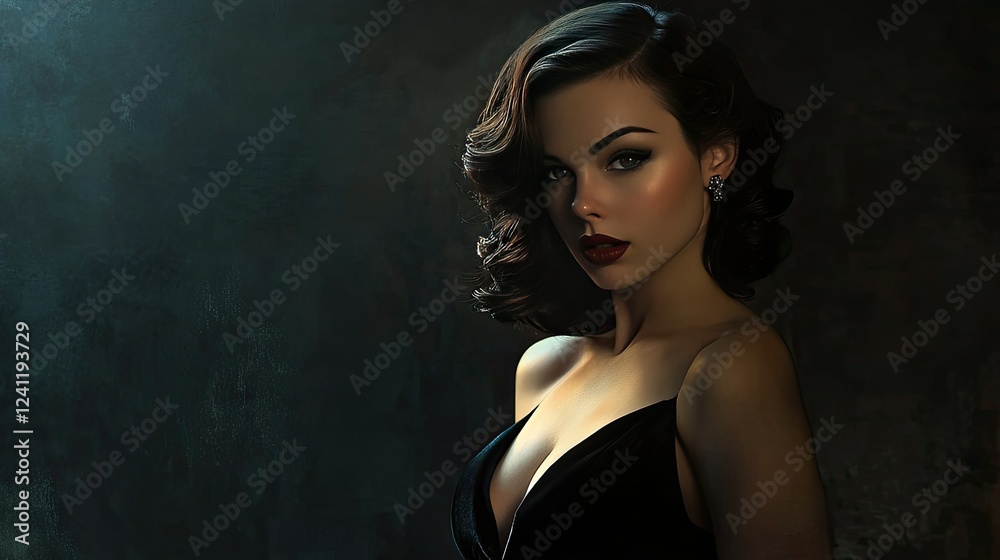 Fototapeta premium Elegant Woman with Vintage Glamour in Soft Light Portrait