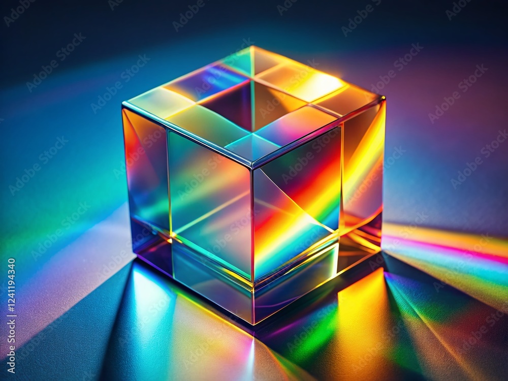 Rainbow Reflections in Glass Cube, Abstract Food Photography Still Life Rainbow Reflections in Glass Cube, Abstract Food Photography Still Life