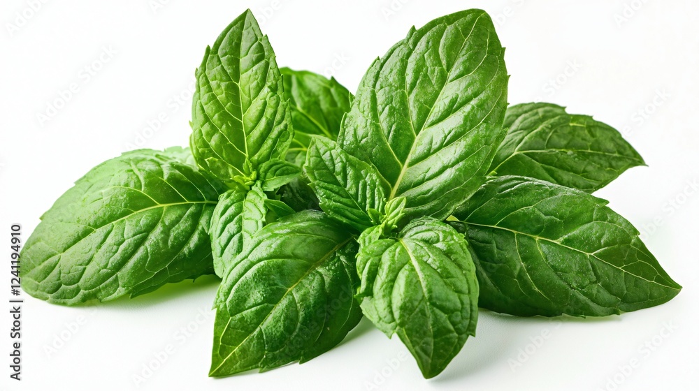 Green Basil Leaves Freshly Harvested Herbs Culinary Ingredient Natural Plant Isolated White Background. Green Basil Leaves Freshly Harvested Herbs Culinary Ingredient Natural Plant Isolated White Background.