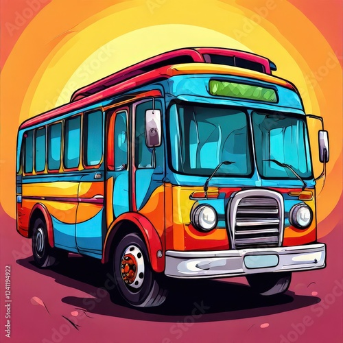 the AI Image Generator, Colorful Vintage Bus Illustration i