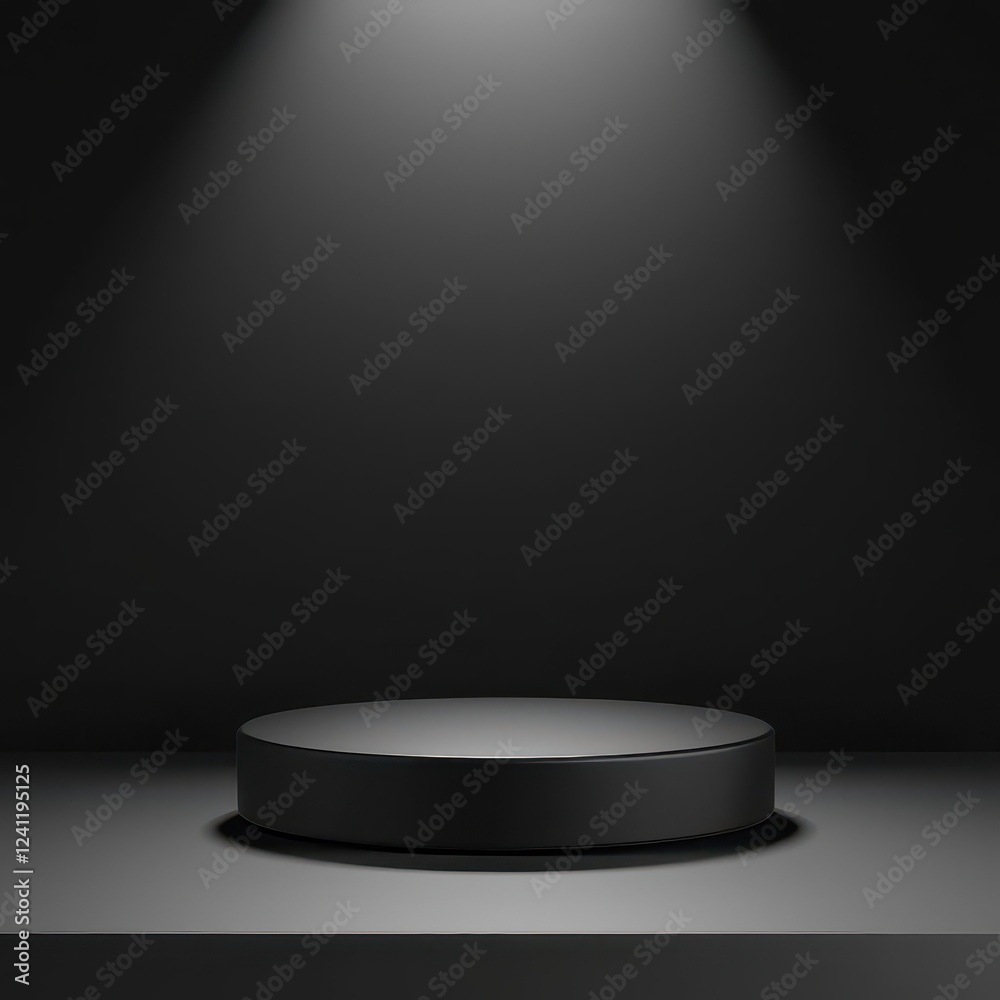 Simple podium with smooth lines on a sleek black stage, soft shadows and minimal lighting for an upscale presentation Simple podium with smooth lines on a sleek black stage, soft shadows and minimal lighting for an upscale presentation