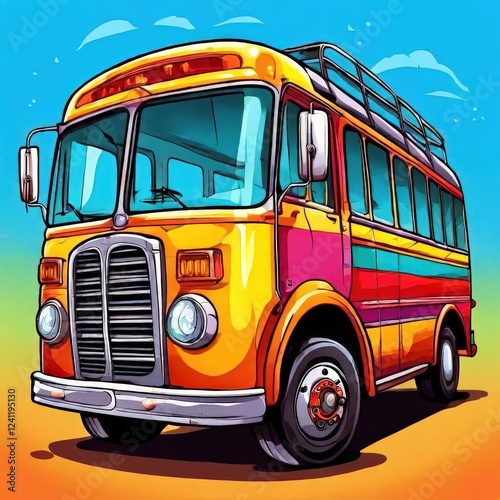 the AI Image Generator, Colorful Vintage Bus Illustration i