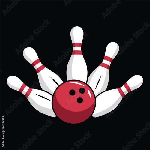 Bowling ball and pins, Sports Icon: Bowling Strike Moment