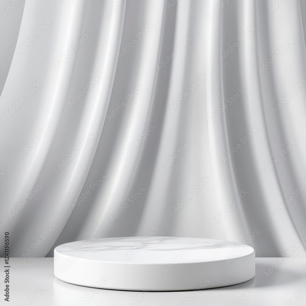 White podium with smooth surfaces on a sleek, glossy stage, soft lighting and elegant design for premium product presentation White podium with smooth surfaces on a sleek, glossy stage, soft lighting and elegant design for premium product presentation