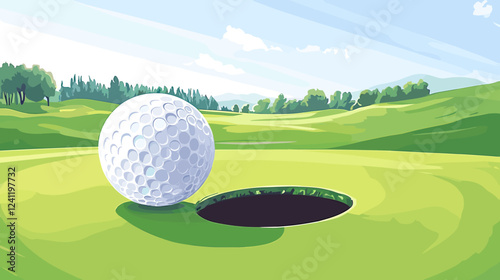 Golf ball about to roll fall in the hole playing golf on green turf grass lawn ground