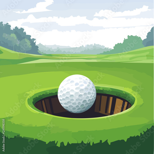 Golf ball about to roll fall in the hole playing golf on green turf grass lawn ground