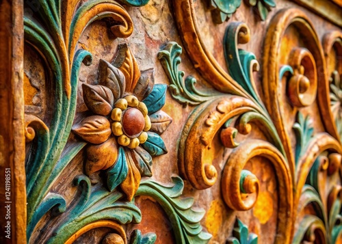 Wallpaper Mural Renaissance Sgraffito Plasterwork Detail: Intricate Design on Aged Wall with Copy Space Torontodigital.ca
