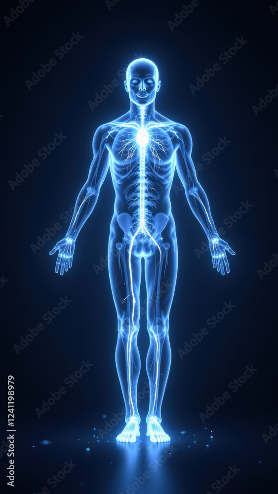 Vagus Nerve Stimulation - Animated Illustration of a Human Body with an Illuminated Central Nervous System Focusing on the Vagus Nerves. Vagus Nerve Stimulation - Animated Illustration of a Human Body with an Illuminated Central Nervous System Focusing on the Vagus Nerves.