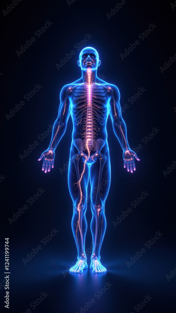 Vagus Nerve Stimulation with highlighted skeletal system. Vagus Nerve Stimulation with highlighted skeletal system.