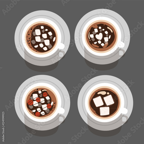 hot chocolate with various marshmallows vector set