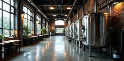 Wallpaper Mural Industrial brewing vats in a modern brewery with large windows and soft natural light, soft focus, industrial design, shiny copper Torontodigital.ca