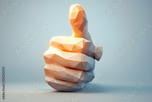 Polygonal Hand Gesturing Approval: Success Signifies Positive Feedback,  Encouraging Growth and Progress.