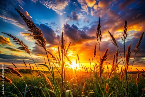 Silhouette of Tall Grass at Sunset - Dramatic Nature Photography