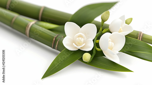 Serene Bamboo & Orchids, A Tranquil Image of Nature's Beauty, Evoking Peace and Serenity Through Delicate Blooms and Lush Greenery.