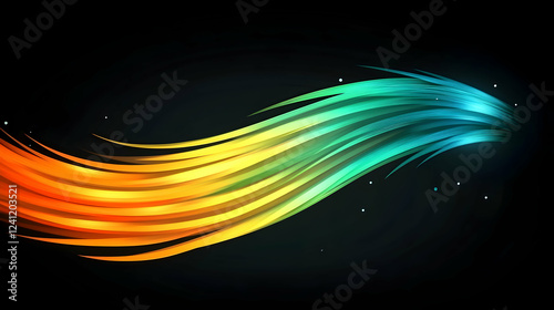 Abstract Colorful Streamer, Dynamic Wave Design, Bright Hues Flowing Effortlessly Across Dark Background, Vibrant Energy, Swirling Motion, Smooth Curves, Gradient Colors, Artistic Visual