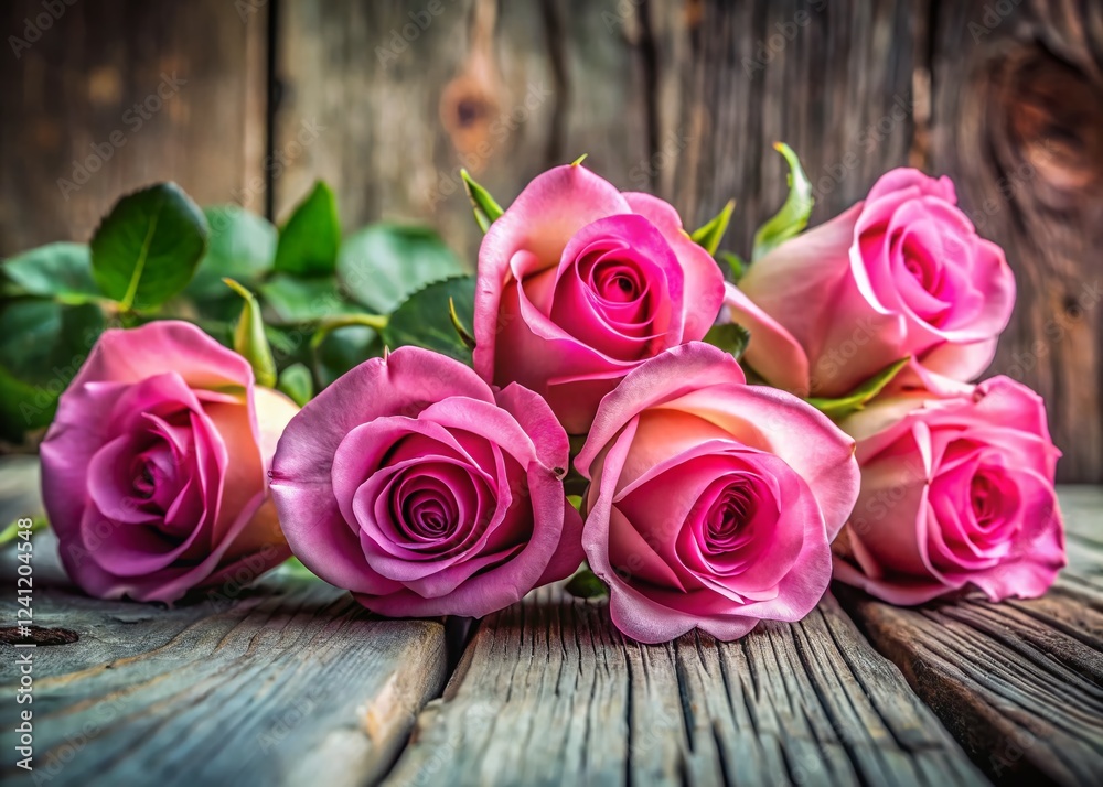 Rustic Pink Roses: Close-up Still Life Photography on Weathered Wood Rustic Pink Roses: Close-up Still Life Photography on Weathered Wood