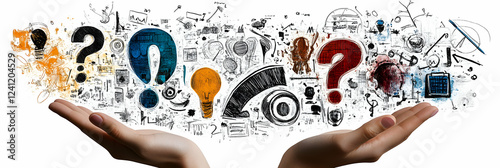 Ideas & Questions, Brainstorming Concept, Creative Problem Solving, Innovation, Answers, Solutions, Strategy, Development, Growth, Insight, Vision, Exploration, Discovery,  Curiosi