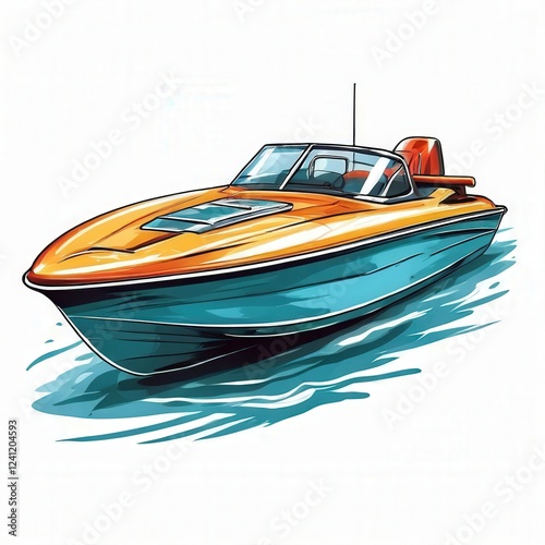 the AI Image Generator, Speedboat Illustration With Dynamic Ocean Waves