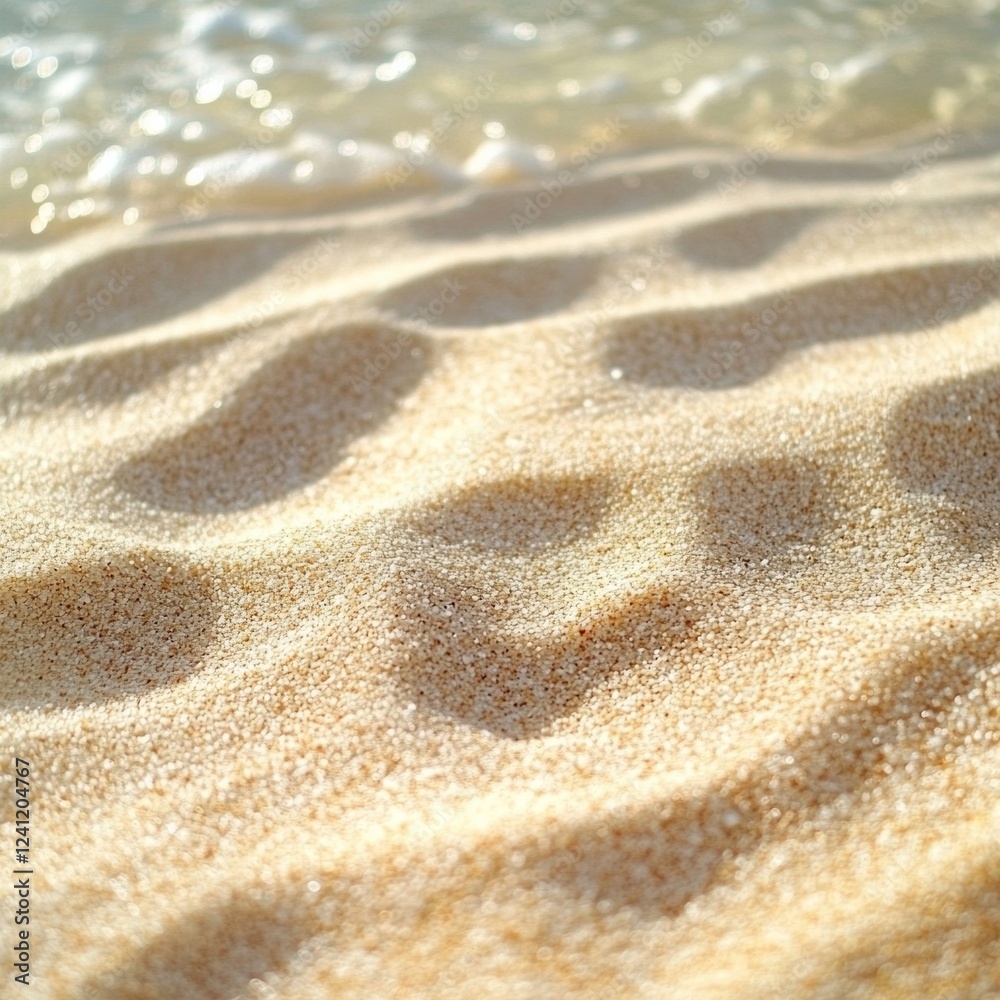 Sandy beach with ripples and gentle waves in sunlight Sandy beach with ripples and gentle waves in sunlight