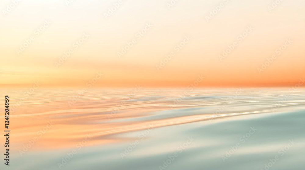 Obraz premium A soft apricot-colored mist covering a calm mountain landscape at dawn.