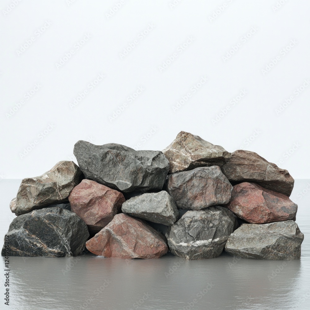 Stacked stones on reflective surface against neutral background Stacked stones on reflective surface against neutral background