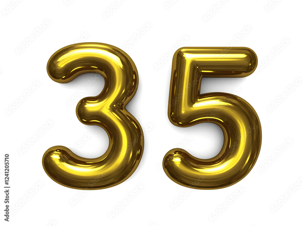 3d golden number 35 isolated without glitter background 3d golden number 35 isolated without glitter background