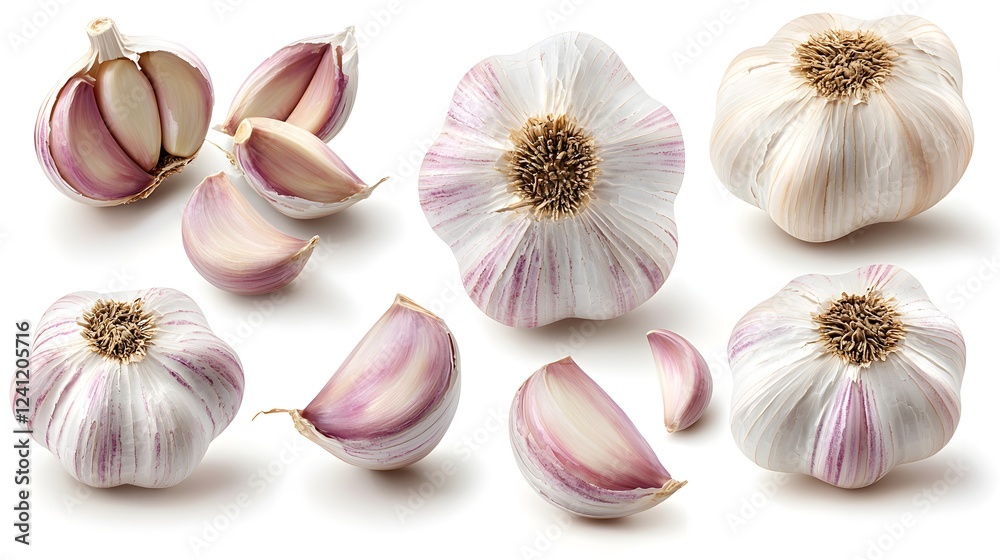 Fototapeta premium Fresh Garlic Bulbs and Cloves for Culinary Use and Healthy Dishes