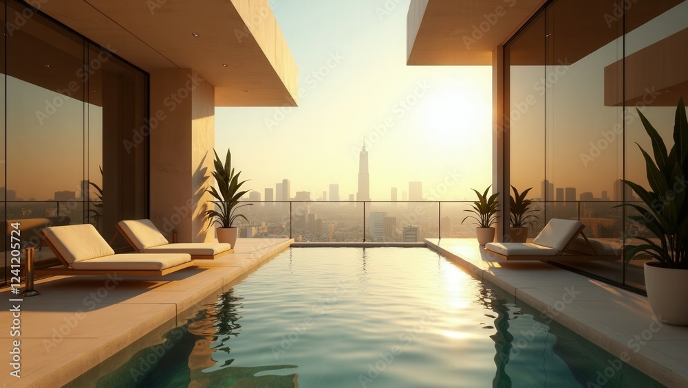 Fototapeta premium Futuristic design of modern Balcony On a Sunny day, cinematic photography