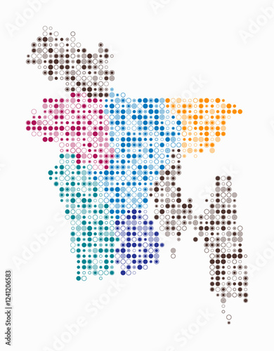 Bangladesh, shape of the country built of colored cells. Digital style map of Bangladesh on a white background. Small size circle blocks. Amazing vector illustration.