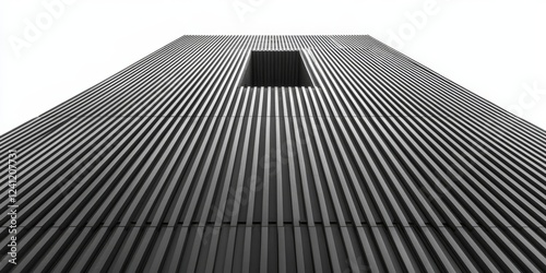 A black and white photo of a building with a lot of lines , isolated on white background,  , copy space for text,