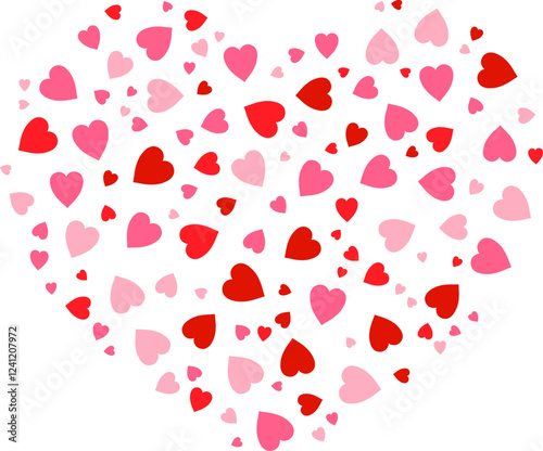 Background shape  heart filled with confetti from hearts transparent background. Valentine's Day concept. Vector holiday illustration.