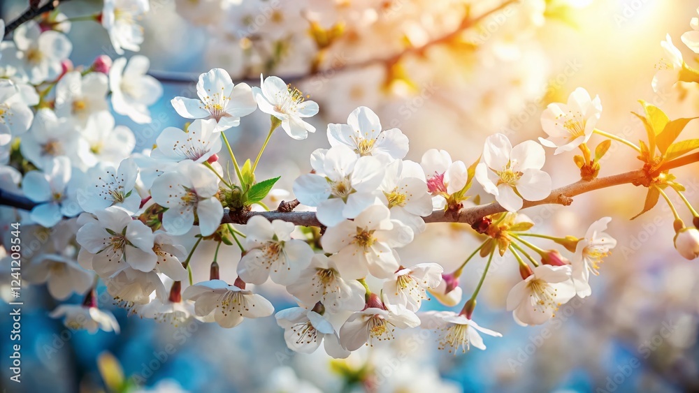 Fototapeta premium Spring Blossoms: Delicate White Cherry Tree Flowers in Full Bloom