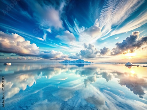 Serene Abstract Panoramic: Soft White & Blue Blurred Lines