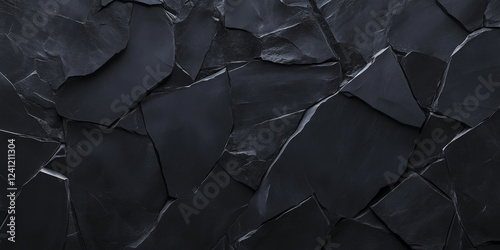 Mysterious obsidian stone background with glossy black and sharp fractured edges, dark and sleek.