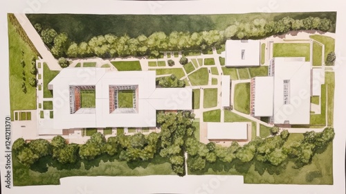Aerial View of Modern Architecture and Landscape Design Outline